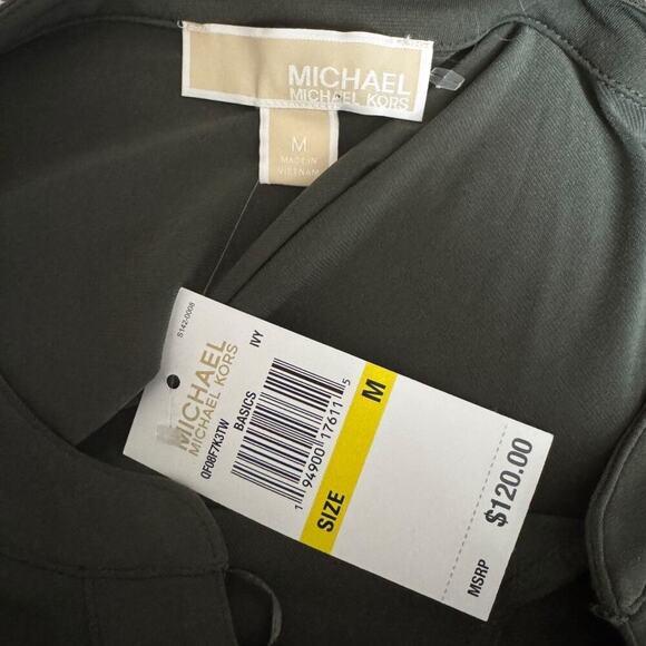 Michael Kors NWT Olive Green Belted Logo Zip Dress Jersey Knit Gold Zip Size M - Picture 10 of 11